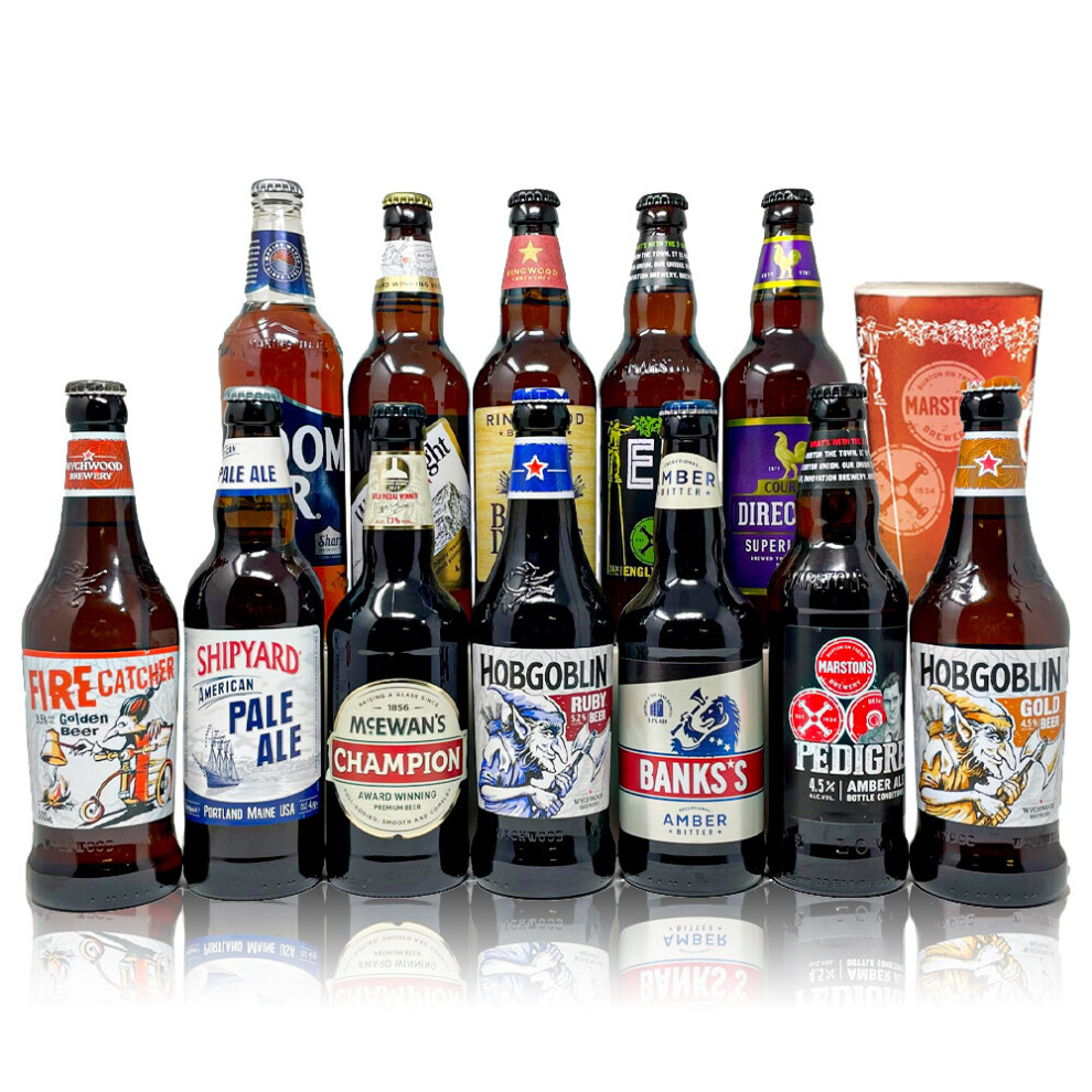 Best of British Real Ale Mixed Case with Marstons Glass (12 Pack)