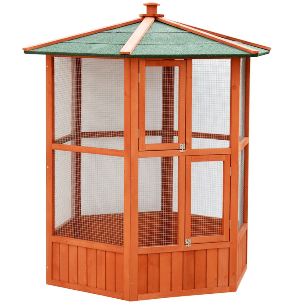 KCT Brazil Outdoor Hexagonal Bird Aviary with Durable Asphalt Roof