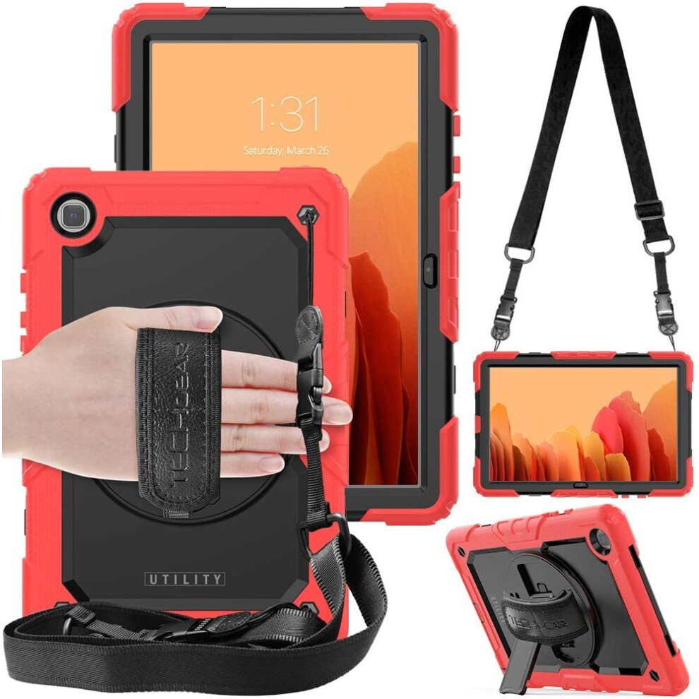 Techgear Utility Case Fits Samsung Galaxy Tab A7 10.4" (Sm-T500 / Sm-T505) Tough Rugged Heavy Duty Armour Shockproof Impact Case With 360 Rotating Red