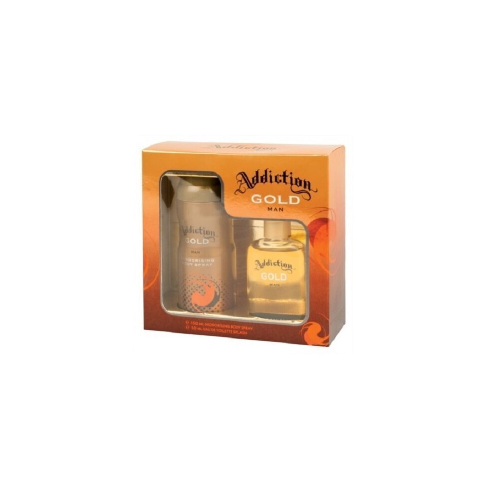 Mens Addiction Gold Christmas Present Gift Set Body Spray/Aftershave Eau De Toilette