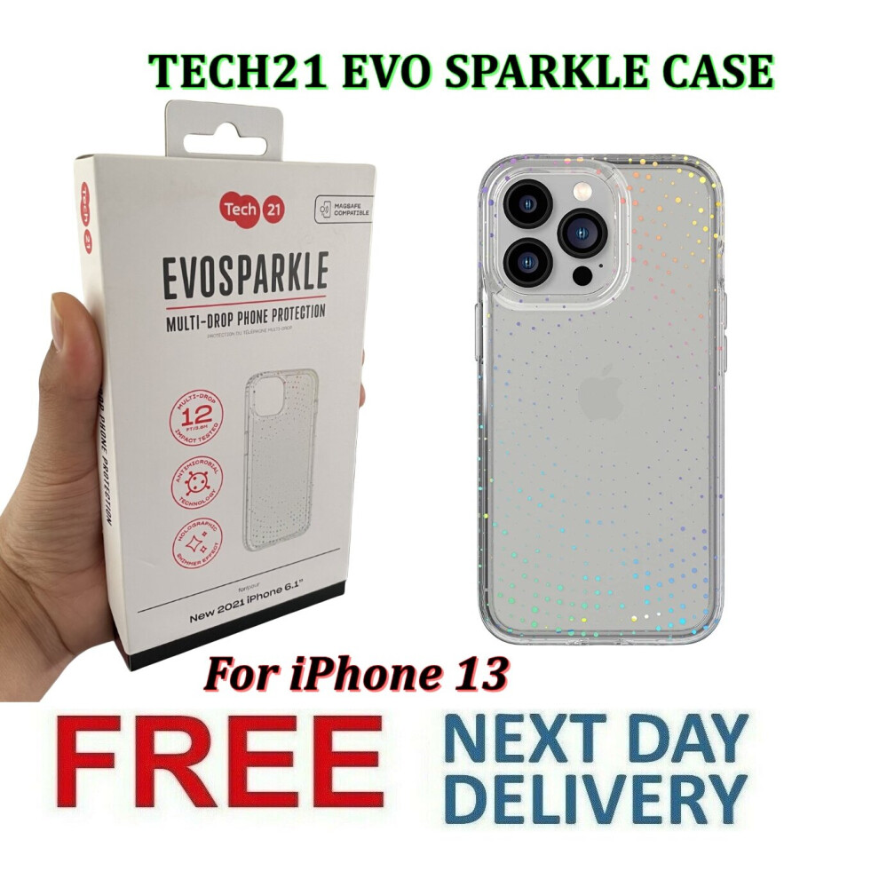 Tech21 Evo Sparkle Shimmer Effect Case [ For Apple Iphone 13 ] Antimicrobial 12Ft Multi-Drop Protection Cover - Radiant Multicoloured 5056234781401