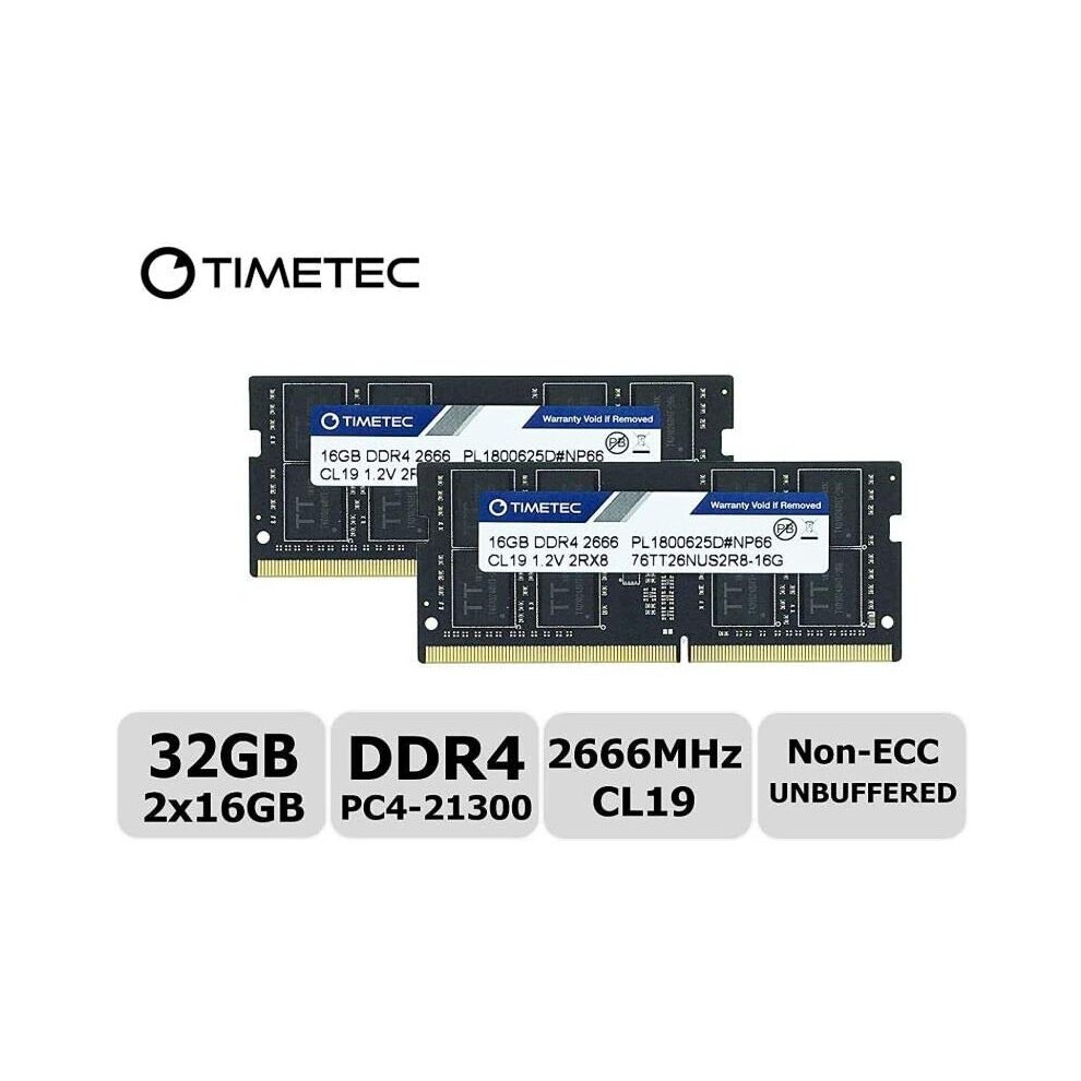 Timetec Hynix Ic 32Gb Kit (2X16gb) Ddr4 2666Mhz Pc4-21300 Unbuffered Non-Ecc 1.2V Cl19 2Rx8 Dual Rank 260 Pin Sodimm Laptop Notebook Computer Memory 765441341715