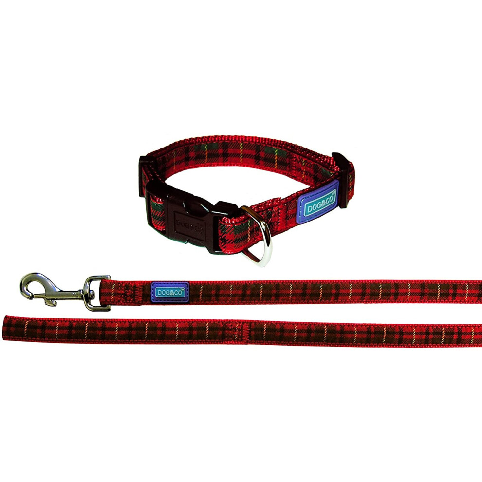 Dog & Co Tartan Red Dog Collar and Lead 3/4" x 14-18"/1.9 x 35-45cm, 48"/120cm