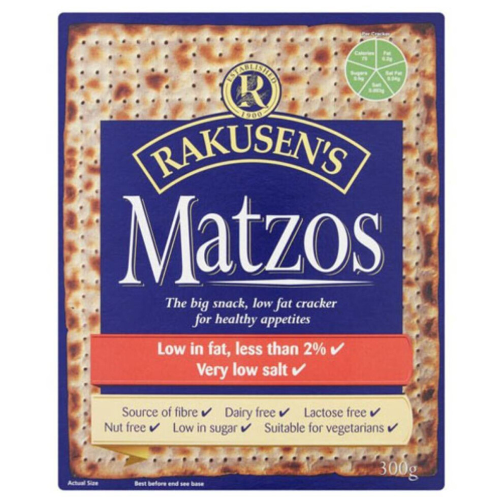 Rakusen Foods Rakusen Traditional Matzos 300G – Large, Low-Fat Crackers Under 2% Fat, No Added Salt, Nutty English Winter Wheat Flavor