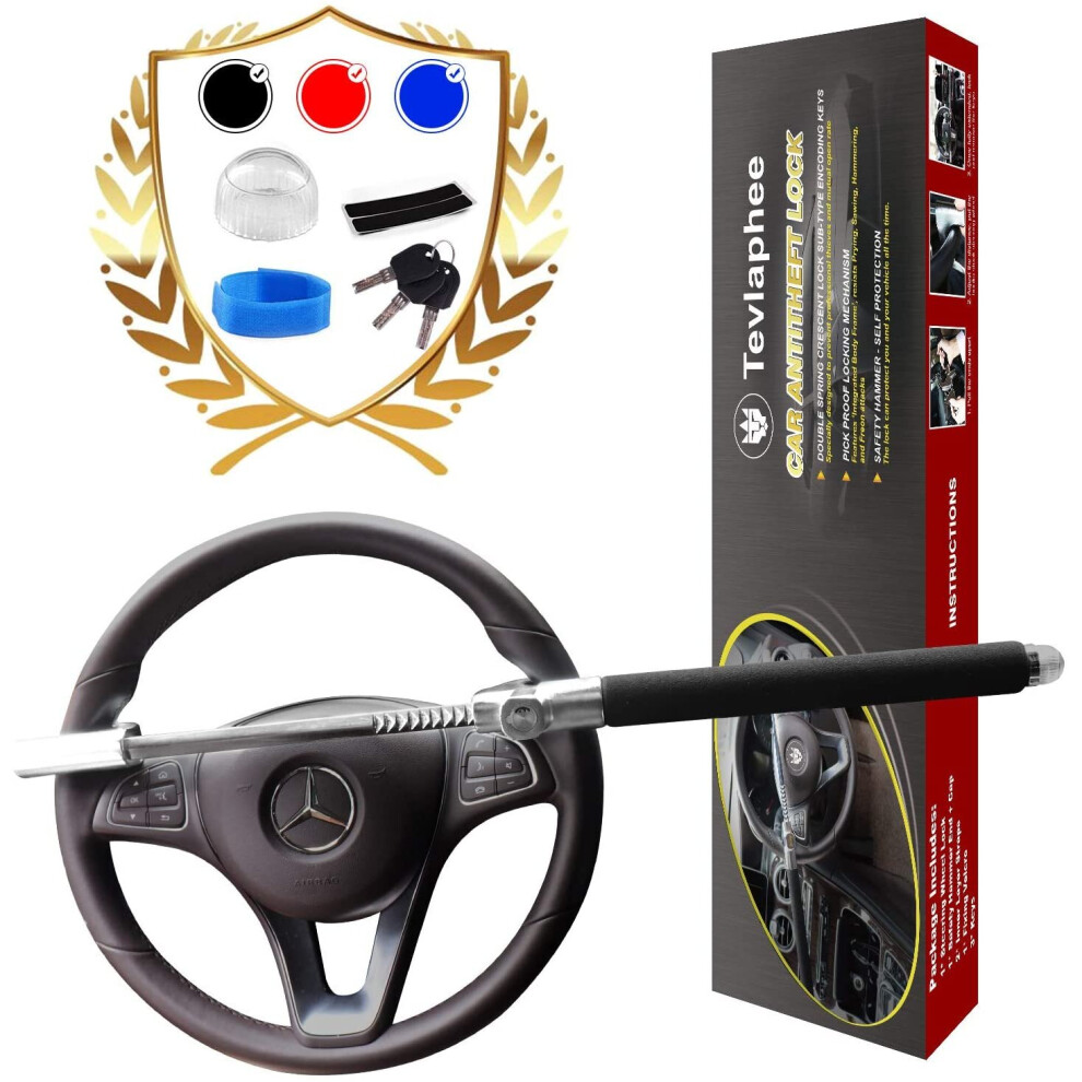 Tevlaphee Steering Wheel Lock For Cars,Car Steering Wheel Lock,Vehicle Anti-Theft Lock,Adjustable Double Hook Universal Fit Emergency Hammer Window