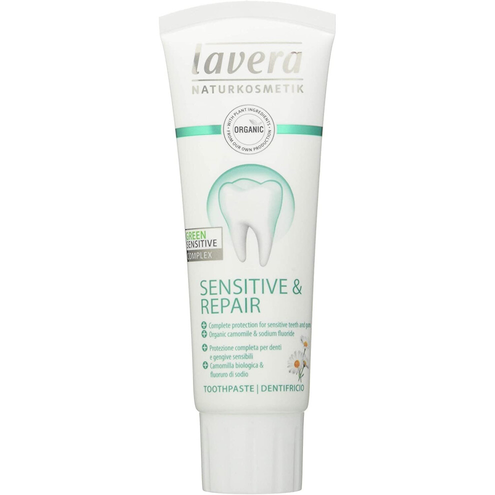 lavera Sensitive Toothpaste, Repair, Vegan Toothpaste, Organic Toothpaste, 100% Certified Natural Cosmetics, 4 containers of 75 ml, Total: 300 ml
