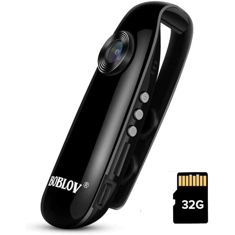 BOBLOV 1080P Full HD Mini Camera Body Cameras Bike H.264 with Back Clip Support Audio Video（with 32G card）