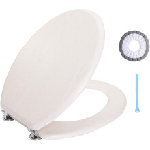 Angel Shield High-Quality Antibacterial Wooden Toilet Seat Adjustable Hinges Toilet Seat Always Fits Never Slips for Bathroom, 45 x 37 x 5.2 cm (Beige