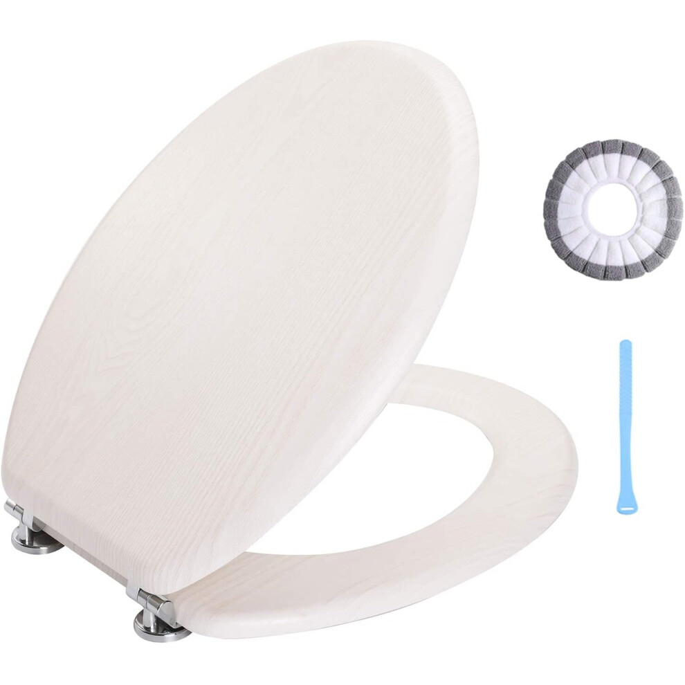 Angel Shield High-Quality Antibacterial Wooden Toilet Seat Adjustable Hinges Toilet Seat Always Fits Never Slips For Bathroom, 45 X 37 X 5.2 Cm (Beige 781159989643