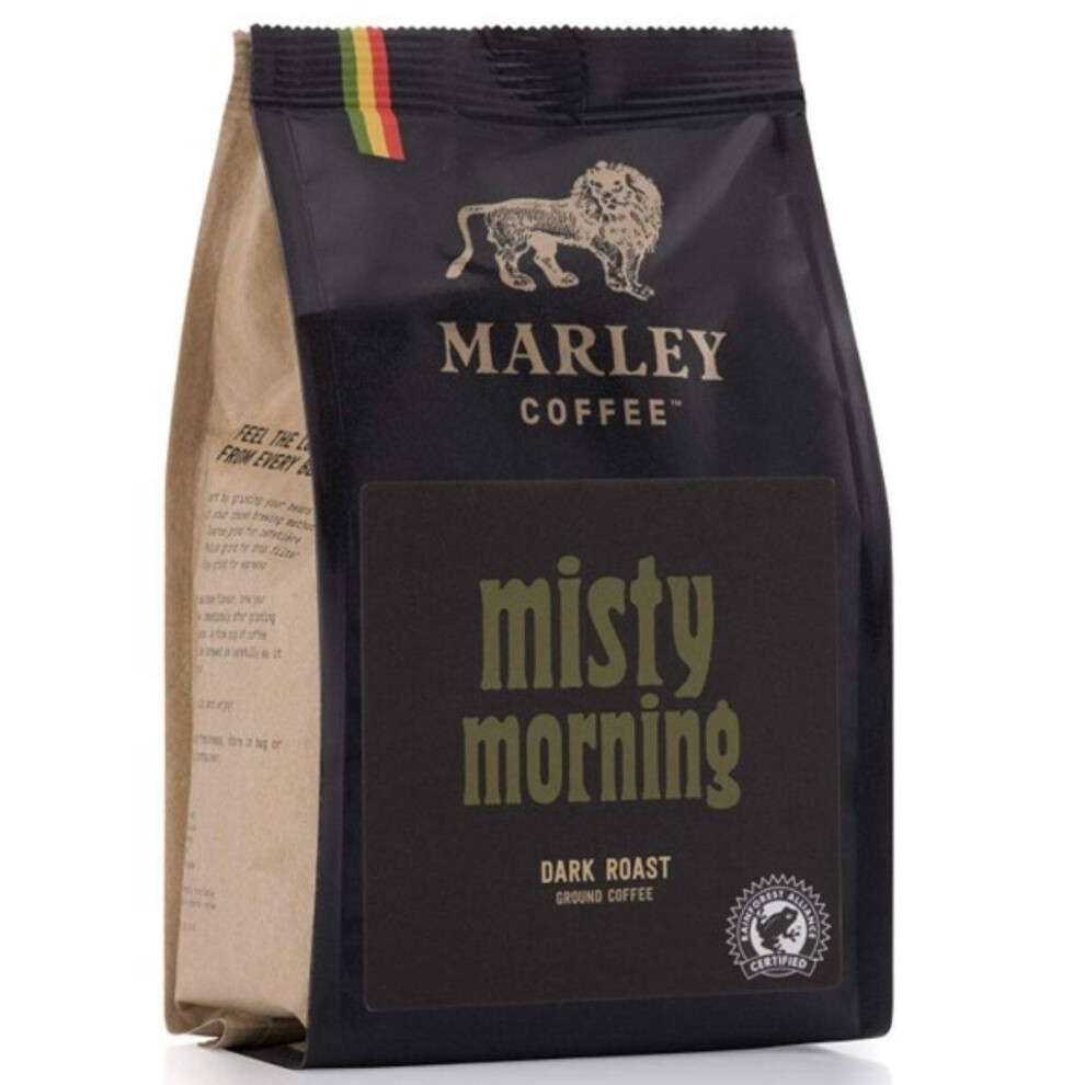 Marley Coffee Misty Morning Dark Roast Ground - Rich, Full-Bodied Coffee With Apple & Apricot Notes, 227G