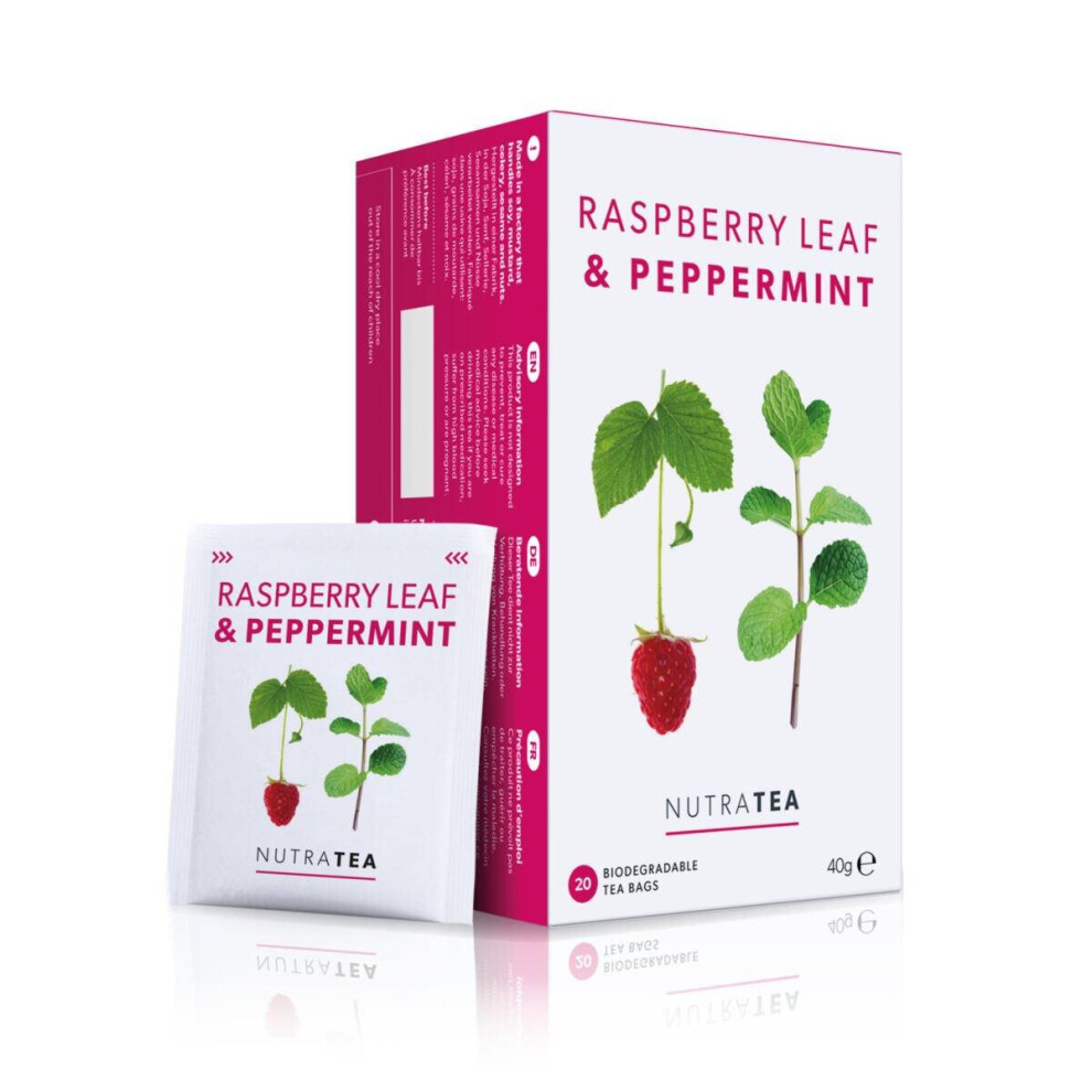 Nutra Tea Raspberry Leaf & Peppermint - 20 Herbal Bags For Gentle Pregnancy Support & Nausea Relief