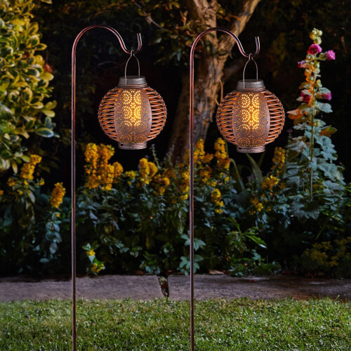 Smart Garden 2er Pack Solar Power LED Realistische Flammenlaterne mit Stake Lights | Hängeleuchte für Gartenweg mit Hirtenhaken