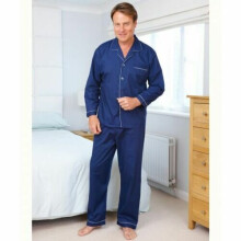 (Navy, 4XL) New Mens Champion Plain Poly Cotton Pyjamas Traditional Night Dress Navy Blue UK