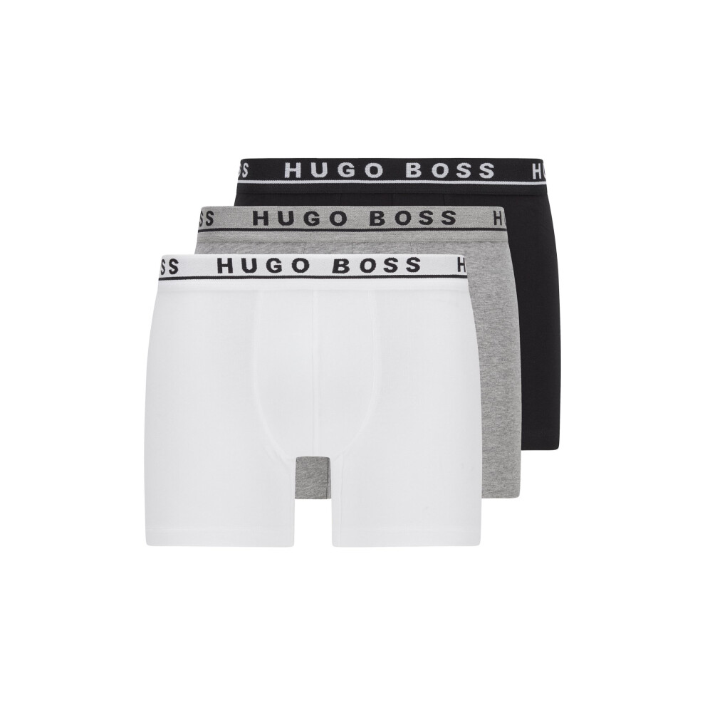 Hugo Boss (L) 3 Pack Of Stretch-Cotton Boxer Briefs - Black / White / Grey White,Black,Grey