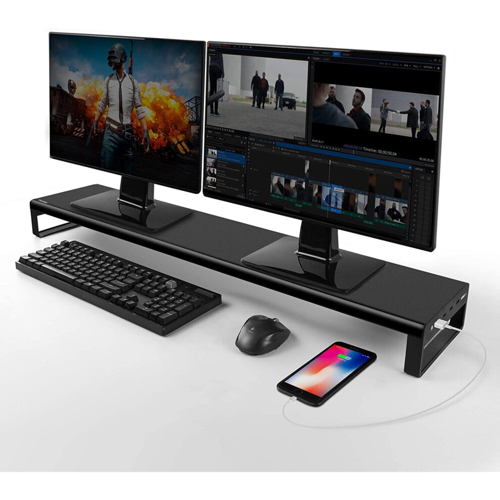 Vaydeer Dual Monitor Stand Riser With 4 Usb 3.0 Ports, Metal Desk Computer Stand Shelf For 2 Monitors, Aluminum Office Pc Screen Stand For Laptop,
