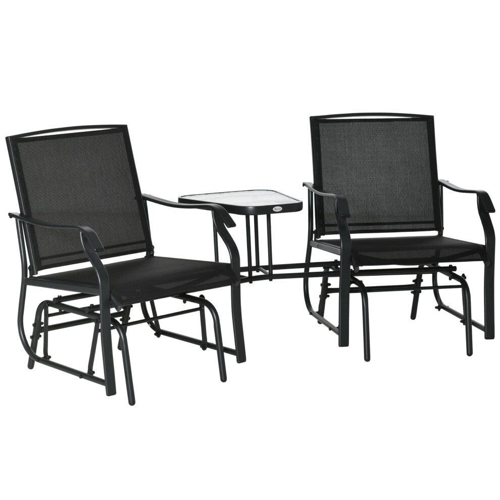 Outsunny Double Glider Companion Rocking Chairs Loveseat Garden Table Black