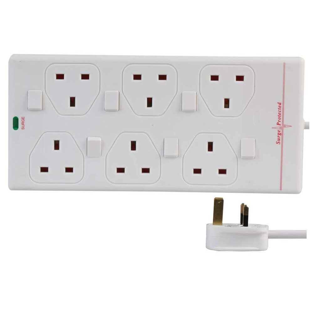Pro-Elec White Pro Elec 2816Ns(1N) 2 M 2 M 6 Way Individually Switched Surge Protected Extension Lead,