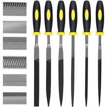 KALIM 6Pcs File Set, 6.3in Needle Files, 4mm Diameter Carbon Steel File Kit with Handle, Suitable for Metal, Wood, Glass, Plastic, Leather, Jewelry