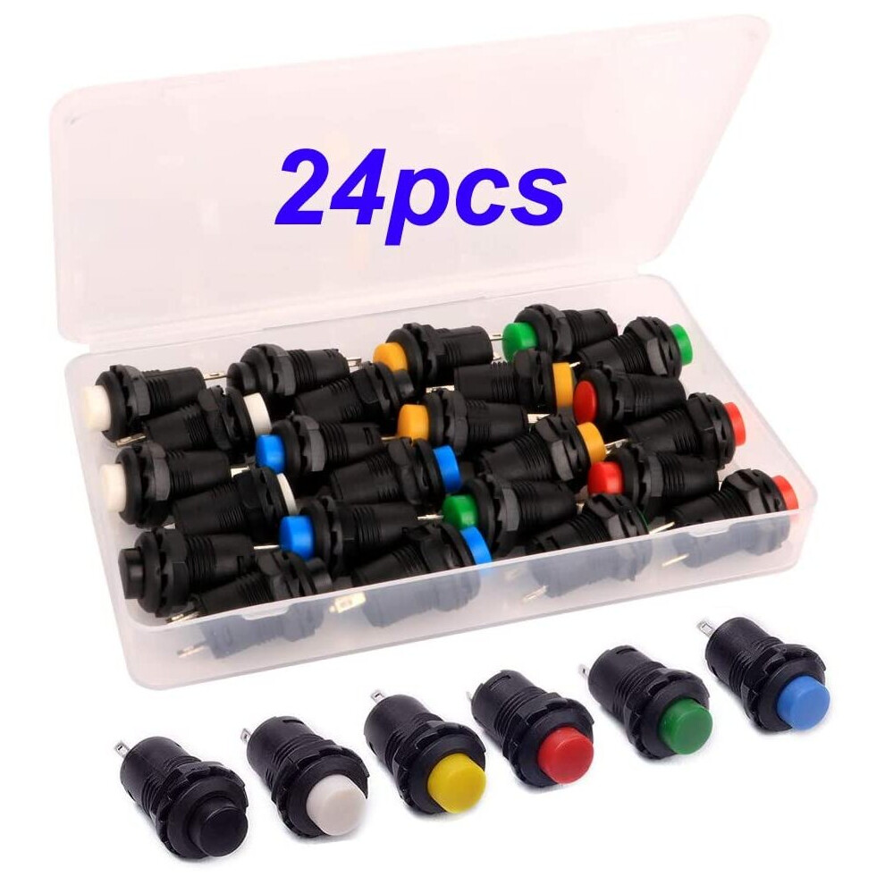 Gebildet 24Pcs 12Mm Momentary Push Button Spst On/Off Ac 250V/1.5A 125V/3A, Lockless Mini Round Button For Car Trumpet, Pc, Table Lamp, Home Doorbell 8414745037351