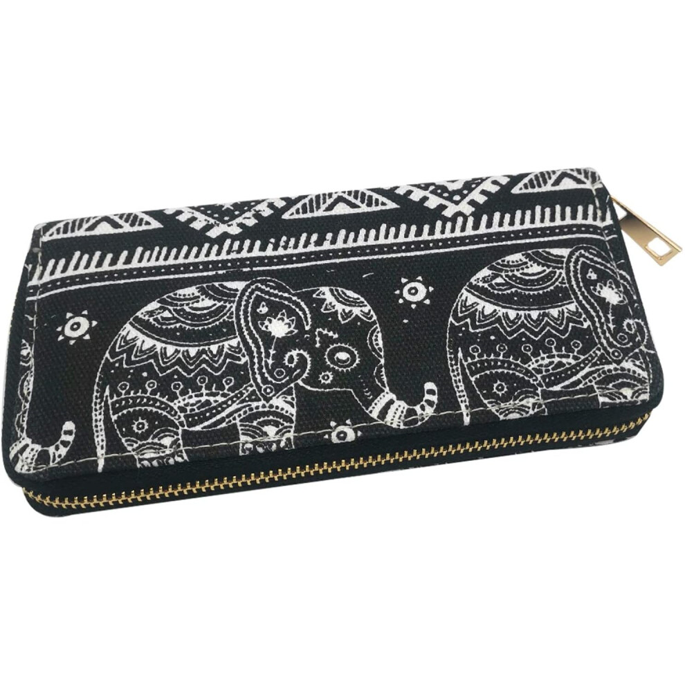 Women's Canvas Wallet, Multifunctional Long Purse Zipper Card Holder for Ladies