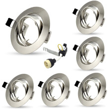 6X Recessed Ceiling Spotlights Round Downlighter Fittings Brushed Chrome Tilt Ceiling Mounted Frame Trim Rings with GU10 Lampholders 240V