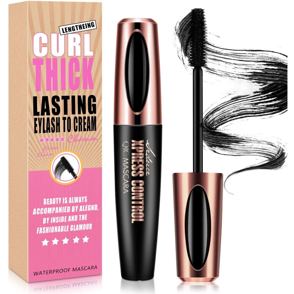 Nicemovic Black 4D Silk Fiber Lash Mascara, Longer & Thicker Lashes, Waterproof, Clump-Free, Long-Lasting, Smudge-Proof, Hypoallergenic, All Day Luxurious