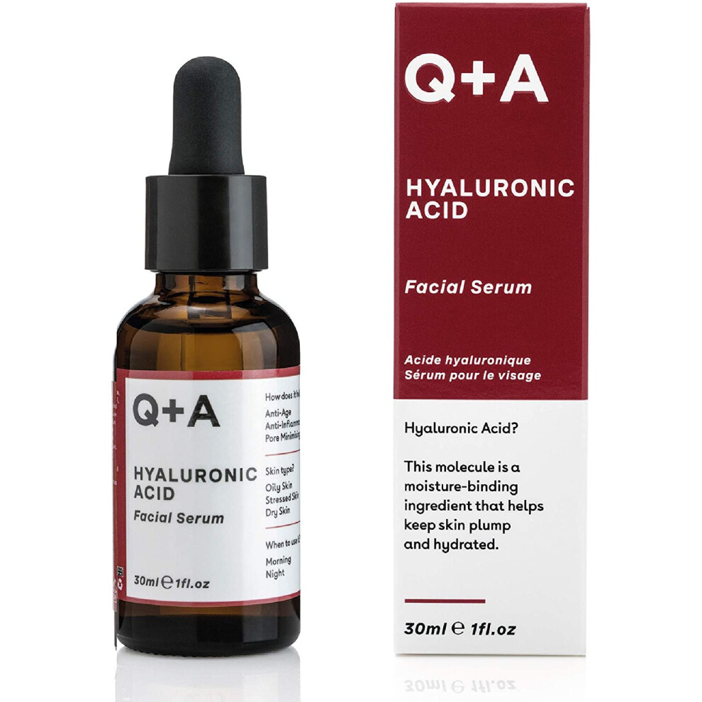 Q+A Hyaluronic Acid Facial Serum. A super hydrating Hyaluronic Acid serum for healthy and plump skin. 30ml/1fl.oz