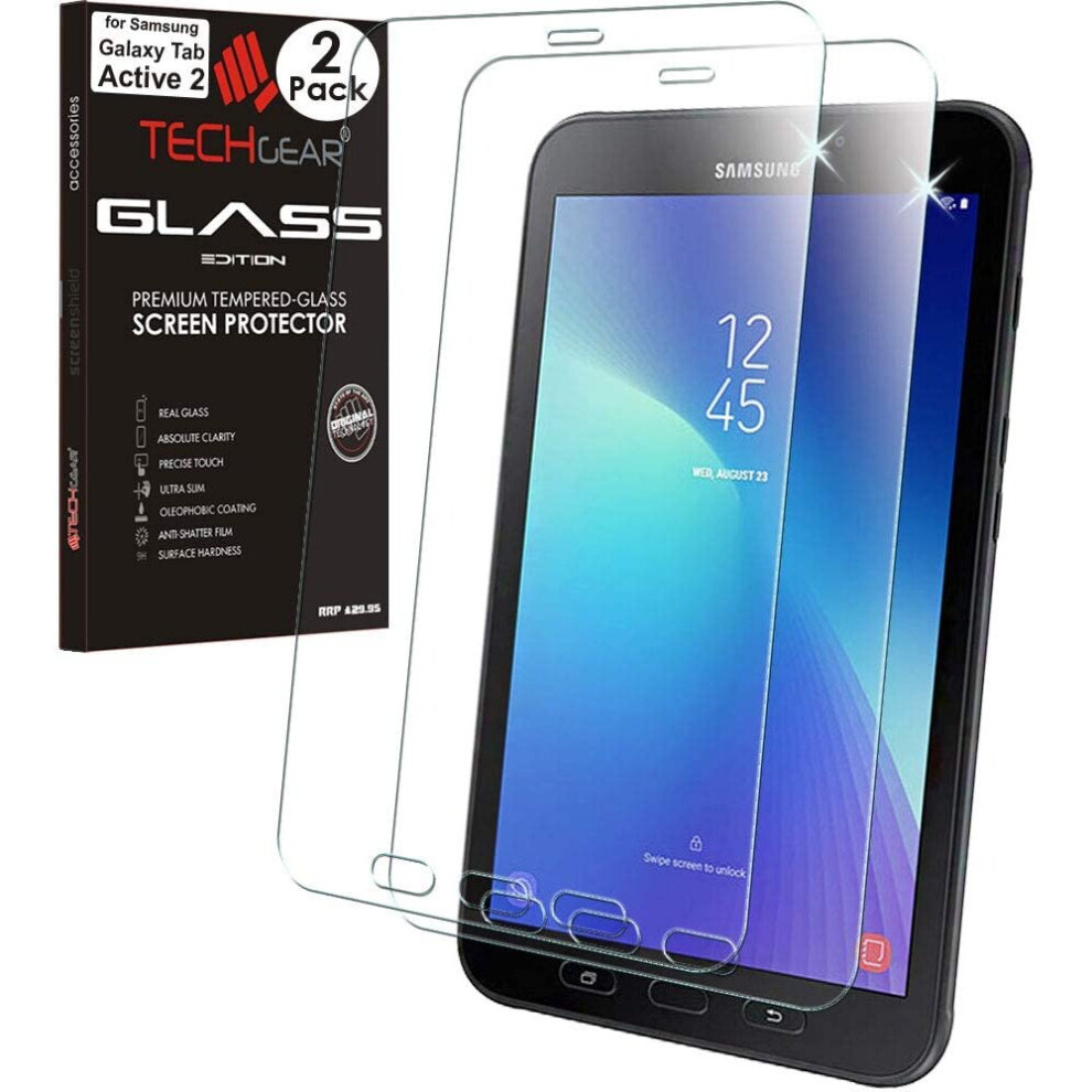 TECHGEAR [Pack of 2 GLASS Edition Screen Protectors Made For Samsung Galaxy Tab Active 2 8.0" (SM-T390 / SM-T395), Tempered Glass Screen Protector [9H