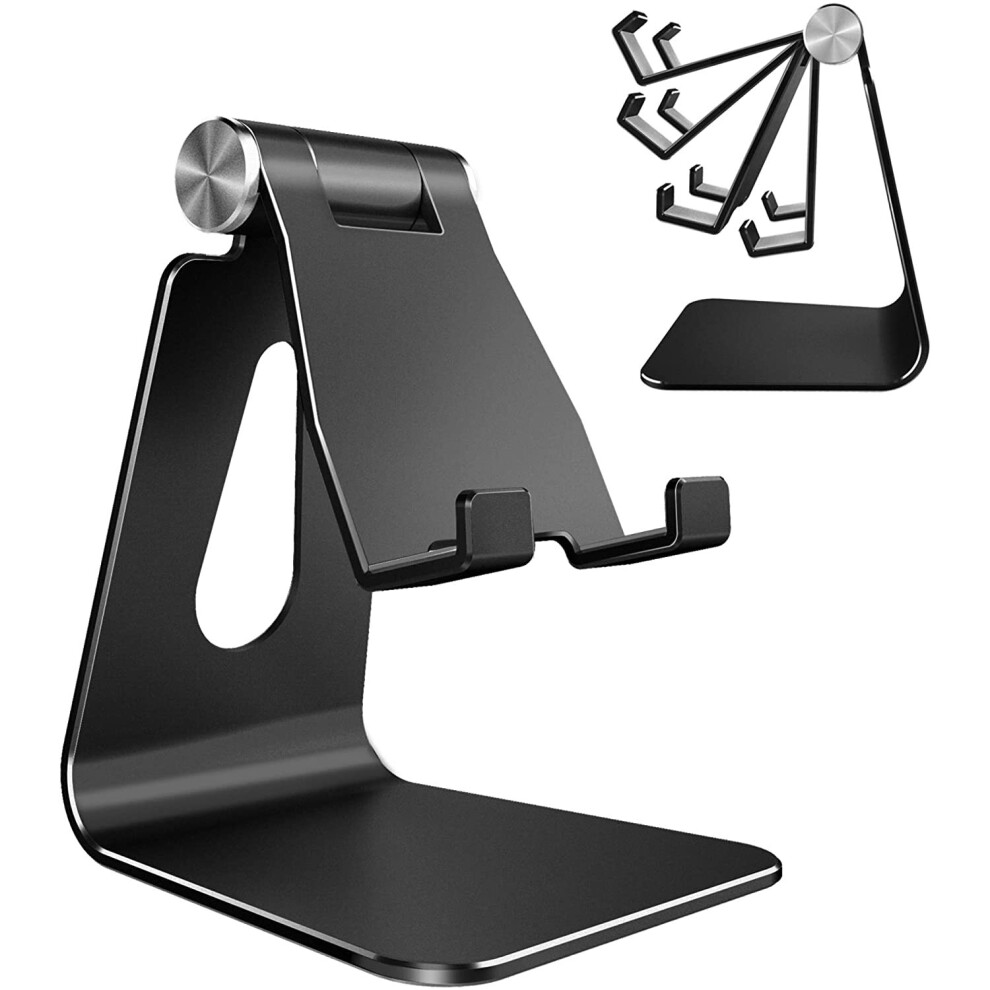 (Black) Adjustable Cell Phone Stand, Phone Stand, Cradle, Dock, Holder, Aluminum Desktop Stand Compatible Black 707235230447