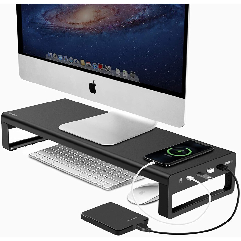 Vaydeer Monitor Stand With 4 Usb 3.0 Ports, Metal Computer Stand Riser For Desk, Aluminum Office Pc Screen Stand For Laptop, Computer, Imac, Printer