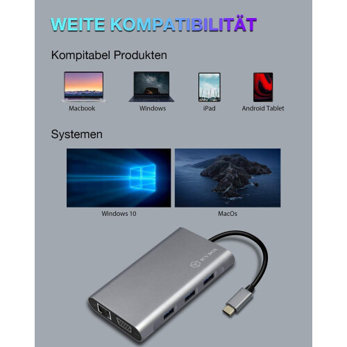 Dock ICY BOX USB-C con hub HDMI, USB 3.0, Power Delivery, LAN, Lettore di schede, Audio, VGA per MacBook e Computer 1