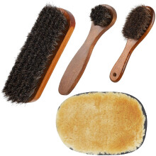 Sandiyago Shoe Brush Set - Horsehair Brush for Shoe Shine Polish Buff - 3 Pcs Shoe Polish Dauber Applicator Brushes + 1 Pc Shoes Polish Cloth Glove
