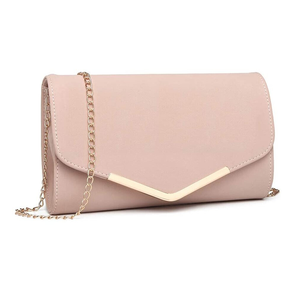 Miss Lulu Women Clutches Soft Suede Velvet Pu Evening Party Wedding Chain Bag Envelope Purse Cluth Bags (1756 Pink)