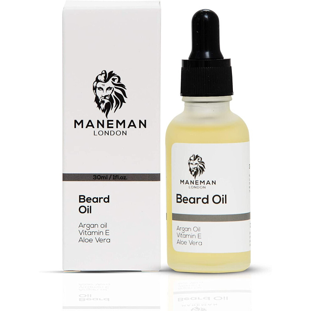 Maneman London Beard Oil | Unscented | Non Greasy | Moisturises And Conditions Beard |Natural And Organic | Argan, Jojoba & Aloe Vera Oil Vitamin E |