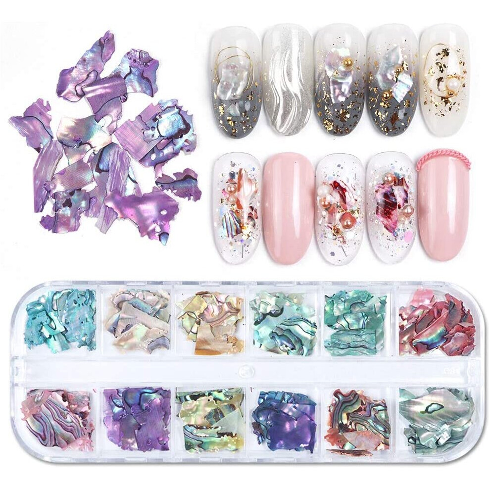 Symphonyw Irregular Abalone Seashell Slices, 3D Nail Art Shell Piece Nail Art Decorations Uv Gel Flake Mermaid Nail Sequins