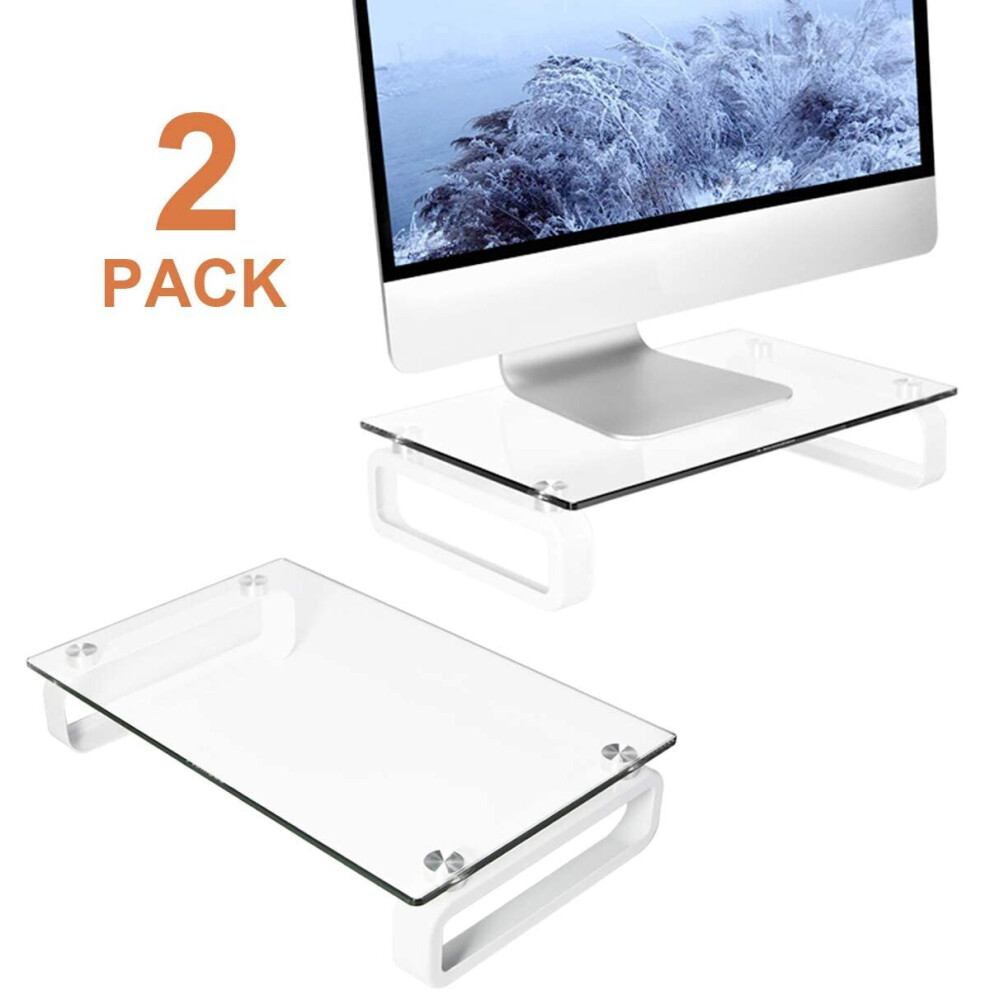 Hemudu 2 Pack Computer Monitor Stand Riser With Tempered Glass And Metal Legs, Hd02t-201P 6091263654318