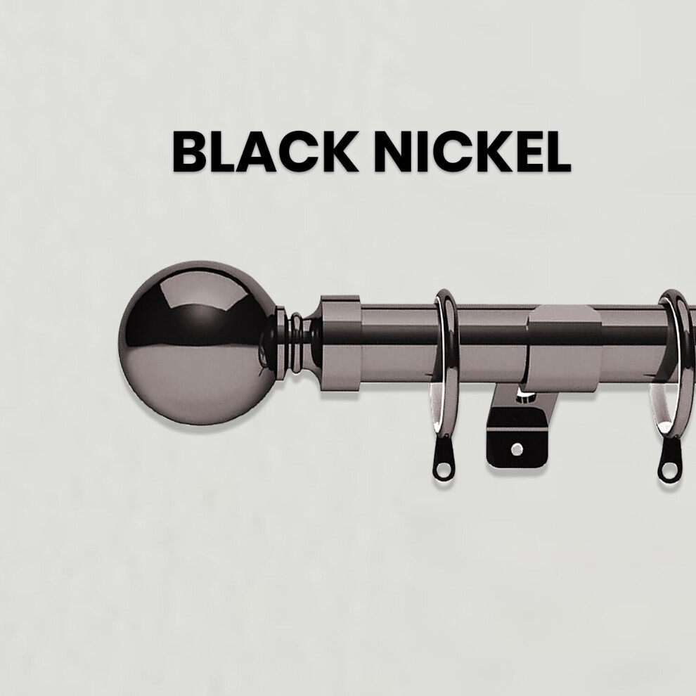 (Black Nickel - Plain Ball, 120-210 cm (48" - 83" In)) Extendable Heavy Plain Ball Metal Curtain Pole 28mm Eyelet Rail With Rings Fittings Finials