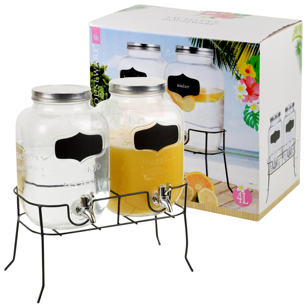 Home Party Glass Beverage Jug Spout Tap Jar Clamp Lid Drink Dispenser