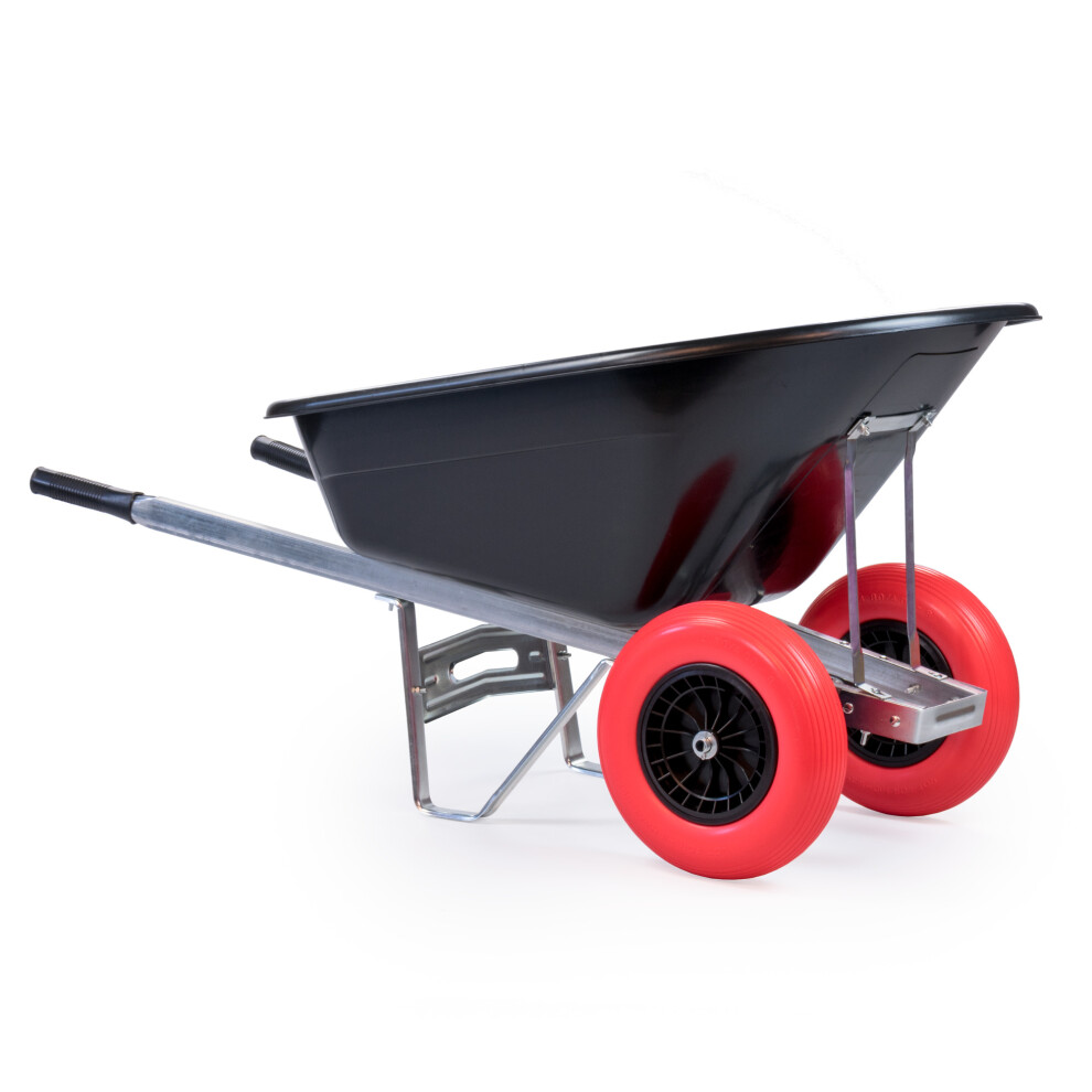 (Black Barrow with Black and Red Tyres) 160L Heavy Duty Twin Wheel Wheelbarrow Garden/Stable