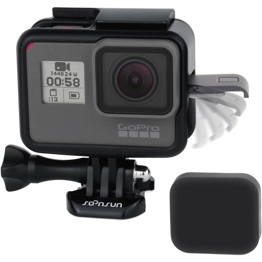Soonsun Frame Mount Housing Case With Lens Cover For Gopro Hero 5 6 7 Hero(2018) Hero5 Hero6 Hero7 Hero7 Hero7 Camera - Strong Black/White/Silver 716670916410