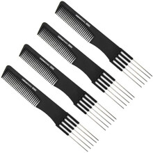4 Pack Black Carbon Lift Teasing Combs with Metal Prong,Strength Professional Hair Styling Comb for Women Men,Styling Lifting Back Hair Comb with