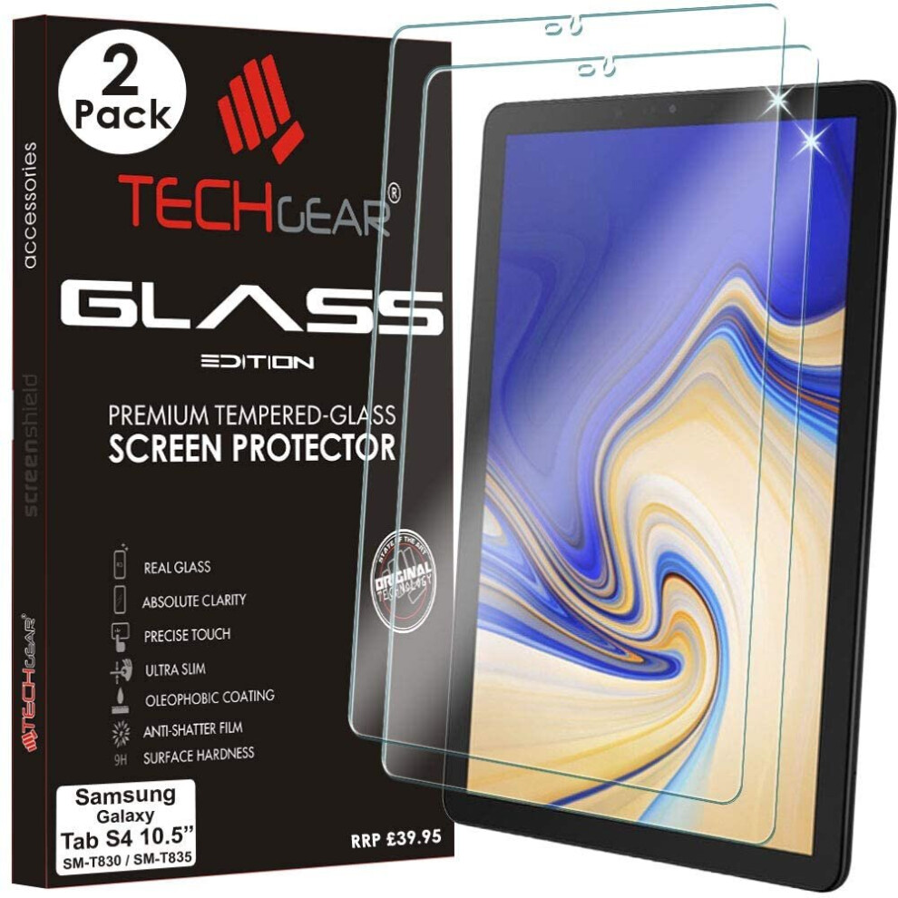 TECHGEAR [2 Pack] Screen Protector fits Samsung Galaxy Tab S4 10.5 Inch (SM-T830 / SM-T835) - GLASS Edition Genuine Tempered Glass Screen Protector