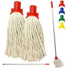 2x Cotton Floor Mop Red Heads Handle Replacement Heavy Duty Multi Fit