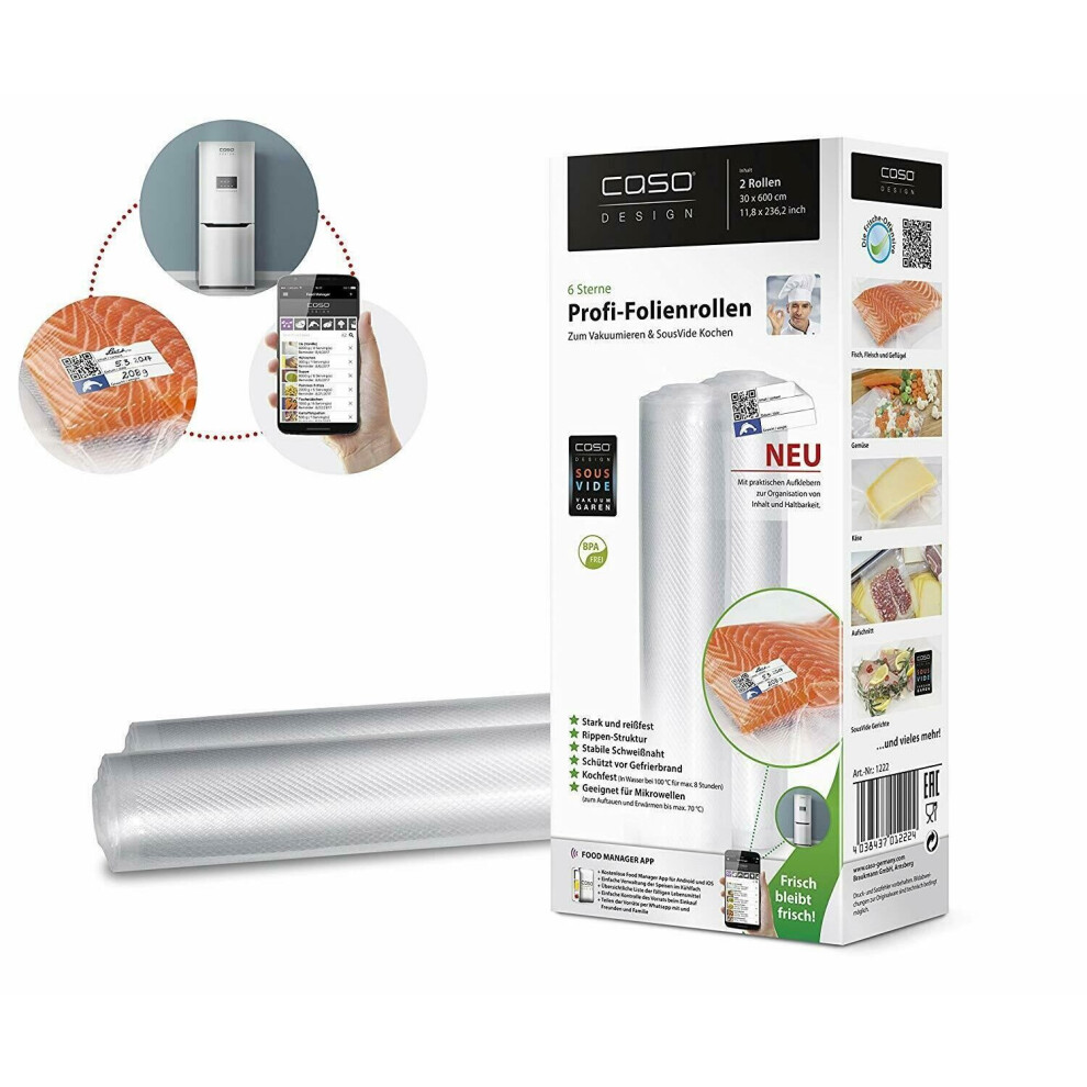 Caso Food Vacuum Bag 30 x 600cm 2 Rolls  tear-resistant Microwaveable