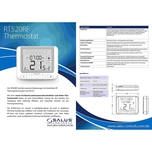 Salus RT520RF Wireless Thermostat, White 2