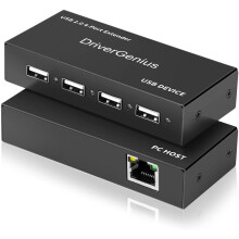 DriverGenius 4 Port USB Over Ethernet Network RJ45 Extender 50M - USB 2.0 Line Extender to Cat5e/Cat6 with 4 Port USB 2.0 Hub - for PC & MacOS(Intel)