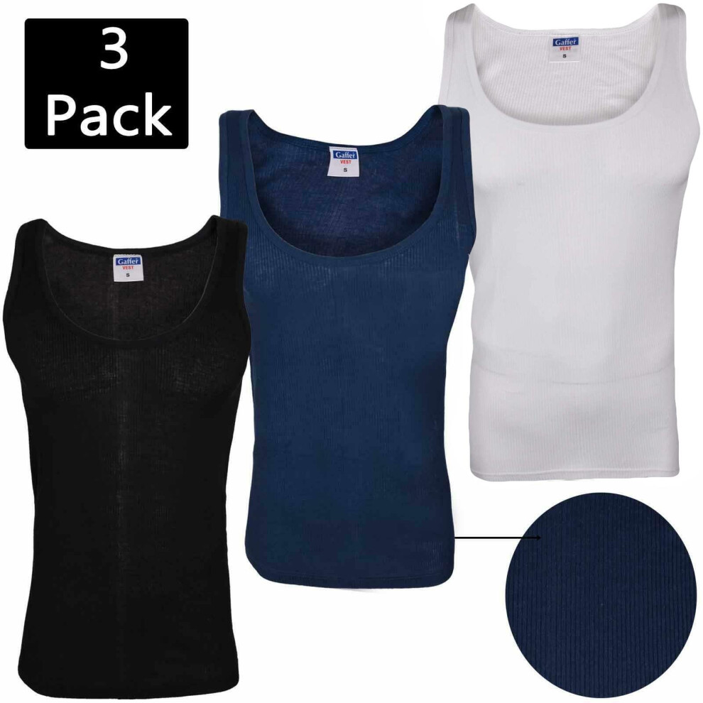 (XL) True Face Mens 3Pack Vest Ribbed Black Navy White
