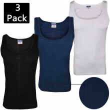 (2XL) True Face Mens 3Pack Vest Ribbed Black Navy White