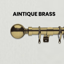 (Antique Brass - Plain Ball, 160-300 cm (63" - 118" In)) Extendable Heavy Plain Ball Metal Curtain Pole 28mm Eyelet Rail With Rings Fittings Finials