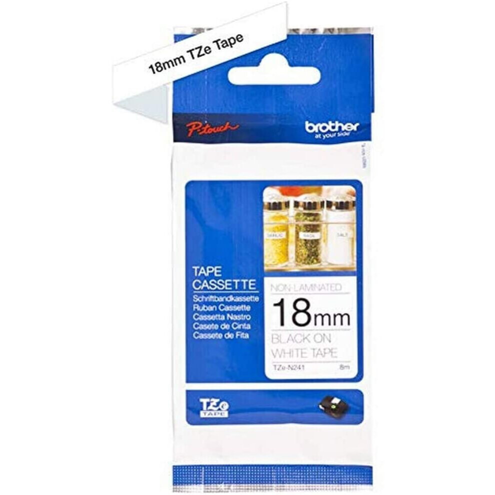 Brother TZe-N241 Labelling Tape Cassette, Black on White, 18mm (W) x 8M (L), Non-Laminated, Brother Genuine Supplies